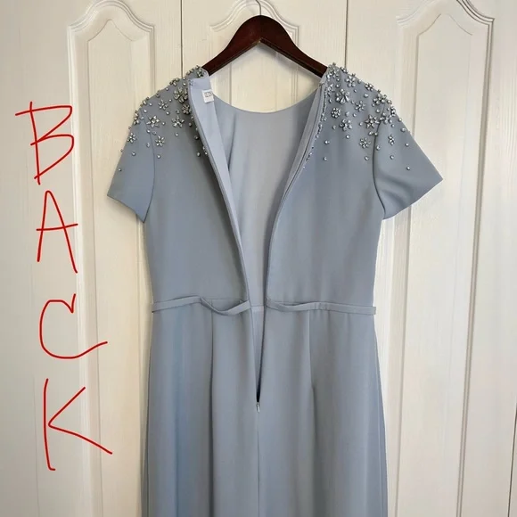 MAC DUGGAL Powder Blue High Neck Rhinestone Embellished Crepe Gown (Style 50038) - Picture 7 of 14